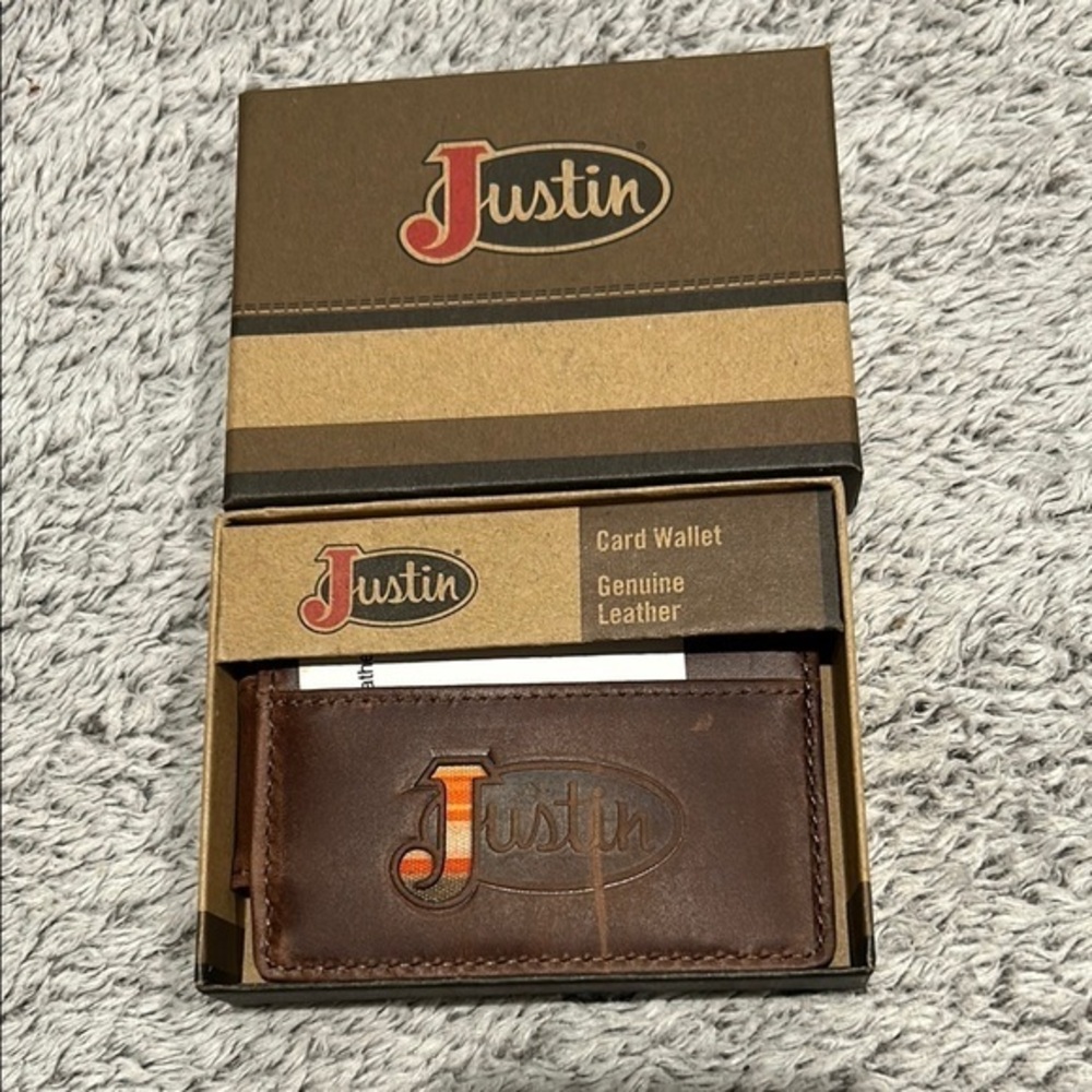 Justin Boots genuine leather CARD WALLET men's new in box